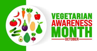 Vegetarian Awareness Month background or banner design template is observed every year in October. Holiday concept. Template for card, poster, placard, template. eps 10 vector