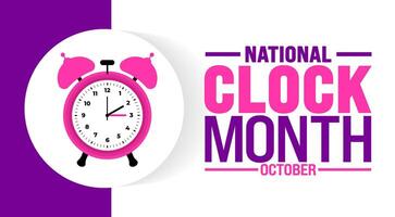 National Clock Month background or banner design template is observed every year in October. Holiday concept. Template for card, poster, placard, template. eps 10 vector
