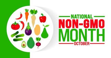 National non gmo month background or banner design template is observed every year in October. Holiday concept. Template for card, poster, placard, template. eps 10 vector