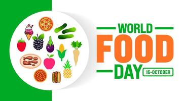 World Food Day background or banner design template is observed every year in October. Holiday concept. Template for card, poster, placard, template. eps 10 vector