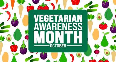 Vegetarian Awareness Month background or banner design template is observed every year in October. Holiday concept. Template for card, poster, placard, template. eps 10 vector