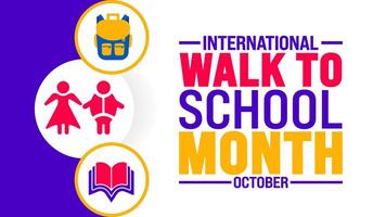 International Walk to School Month background or banner design template is observed every year in October. Holiday concept. Template for card, poster, placard, template. eps 10 vector