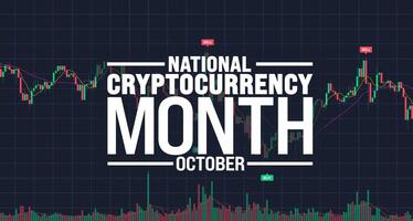 National cryptocurrency month background or banner design template is observed every year in October. Holiday concept. Template for card, poster, placard, template. eps 10 vector