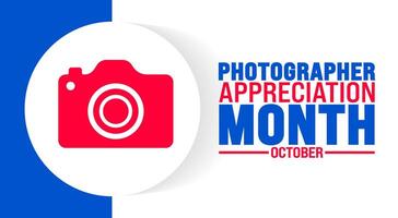 Photographer appreciation month background or banner design template is observed every year in October. Holiday concept. Template for card, poster, placard, template. eps 10 vector