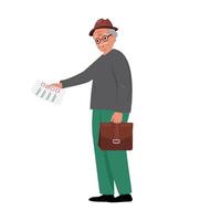 Old man with a hat, holding a checklist and briefcase, symbolising responsibility vector