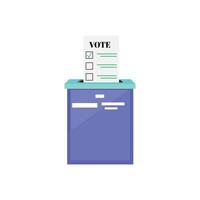 Vote box with a vote paper partially out from the top. Symbolising election participation vector