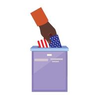 Hand placing American flag in voting box, symbolising participation in election vector