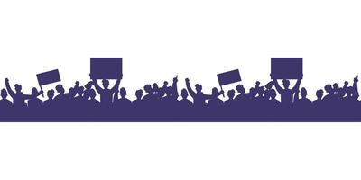 Pattern of protesting crowd silhouettes with banners, shields, and raised fists on a white background vector