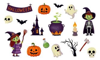 Set of characters and icons for Halloween. vector
