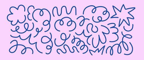 Set of doodle playful scribble. Abstract children background with curve line. Trendy design with basic shapes. vector