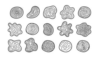 Tree ring wood circle set. Abstract tree age year circle. Wood organic slice black line design. vector