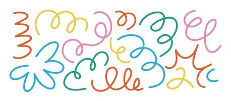 Fun colorful line doodle background. Wallpaper for children or trendy design with basic shapes. Simple childish scribble set. vector