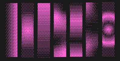Set of pink stroke with pixelated bitmap texture. . Y2K aesthetics texture. Gradient textured background. vector