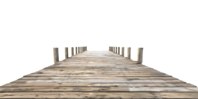 Wooden Pier With Rustic Planks And Railings. Front View of Wooden Pier on Isolated Background png