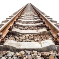 Railway Tracks Surrounded by Stones Extending Into the Distance On Isolated Background png