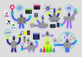 Set of Cybersecurity Humanoids Flat Geometric Character Design vector