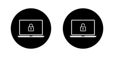 Lock and unlock icon on laptop computer screen on black circle vector