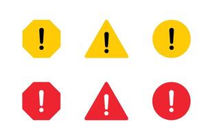Risk, warning sign icon set in flat style. Danger caution symbol vector