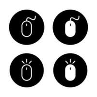 Computer mouse icon set on black circle. Click pointer sign symbol vector
