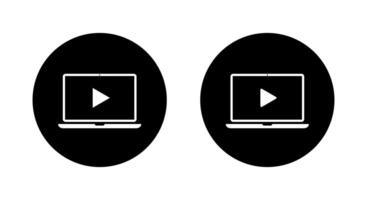 Play button on laptop computer screen icon on black circle. player on notebook concept vector