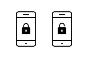 Lock and unlock icon on phone screen. Cellphone with padlock sign symbol vector