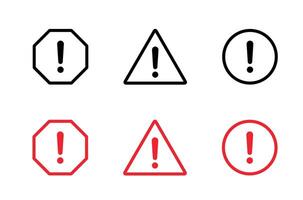 Risk, warning sign icon set in line style. Danger caution symbol vector