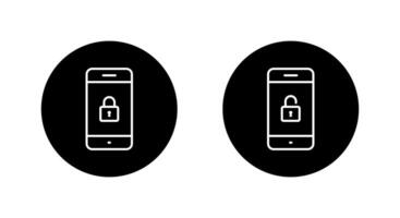 Lock and unlock on phone screen icon on black circle. Cellphone with padlock sign symbol vector