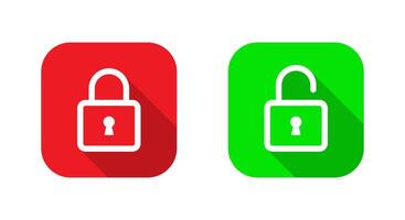 Lock and unlock padlock icon on square background. Padlock with long shadow vector