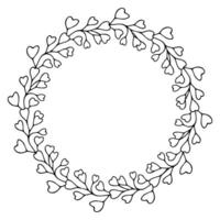 Leaves simple greenery circle wreath with line art nature branch for card or invitation. vector
