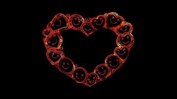 Neon frame effect, Heart Frame with Happy Faces on black background video