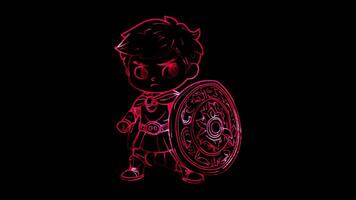 Neon frame effect, Superhero with a Shield on black background video