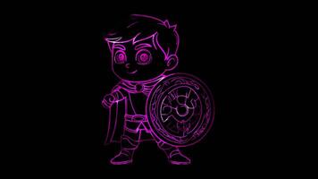 Neon frame effect, Superhero with a Shield on black background video