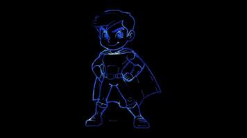 Neon frame effect, Superhero with Cape on black background video