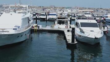 There are many luxury yachts moored in the harbor. Dubai, OAE - August 7, 2024 video