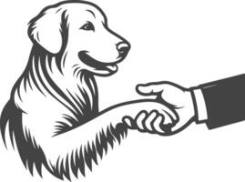 A hand shaking a dog's paw vector