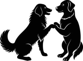 Two black dogs shaking hands with each other vector