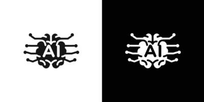 Artificial intelligence icon Flat set outline vector