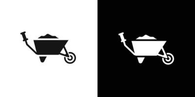 wheelbarrow unloading icon Flat set outline vector