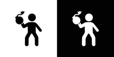 Terrorist with a bomb icon Isolated flat in outline vector