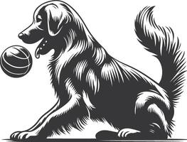 A black and white illustration of a dog playing with a ball vector
