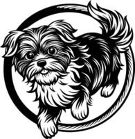 A dog in a circle with a black and white design vector