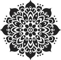 A black and white flower design with a circular pattern vector