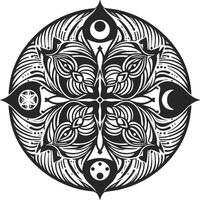 A black and white design with a circular pattern vector