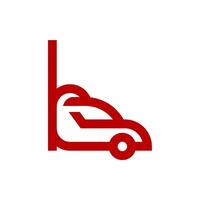 a red car with a red arrow on it vector