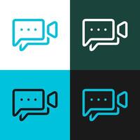 a set of four icons in different color backgrounds with a chat and camera mode for meetings and other vector