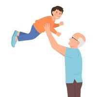 Grandpa meeting with grandson. Happy smiling characters spending time together. Grandfather with grandchild. vector