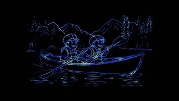 Neon frame effect, Happy Campers in a Canoe on black background video