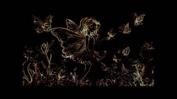 Neon frame effect, Playful Fairy with Tiny Wings on black background video