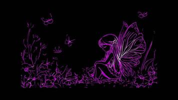 Neon frame effect, Playful Fairy with Tiny Wings on black background video