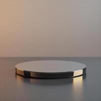 A round table with a silver top on a table photo